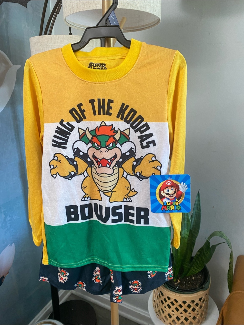 Bowser 'King of the Koopas' Kids Pajama Set - Yellow/White/Green size 4/5 NWT